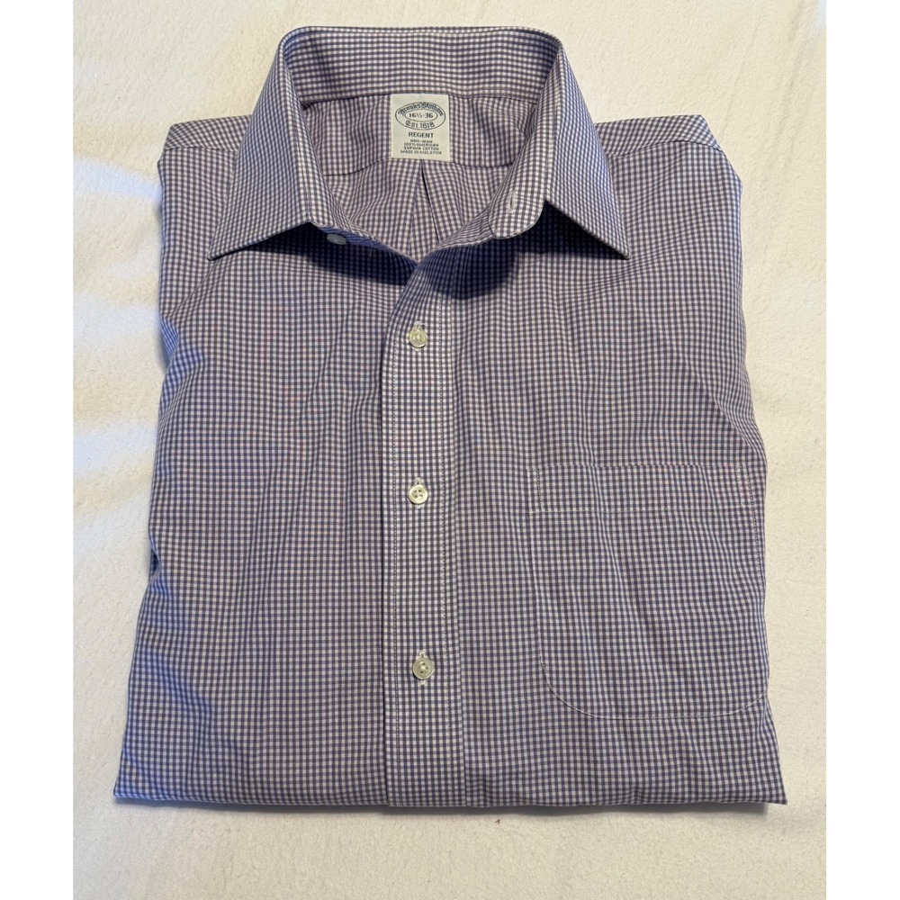 Brooks Brothers Regent Dress Shirt Mens 16.5 36 Purple Gingham Supima Cotton